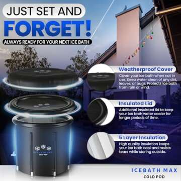 Cold Plunge Tub for Athletes - Complete Starter Bundle: Portable Ice Bath Tub, 2x Reusable Ice Blocks, Thermometer, Ice Tub for Outdoor Cold Water Therapy - Indoor & Outdoor Inflatable Ice Bath