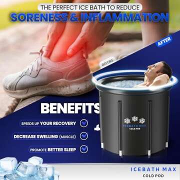 Cold Plunge Tub for Athletes - Complete Starter Bundle: Portable Ice Bath Tub, 2x Reusable Ice Blocks, Thermometer, Ice Tub for Outdoor Cold Water Therapy - Indoor & Outdoor Inflatable Ice Bath
