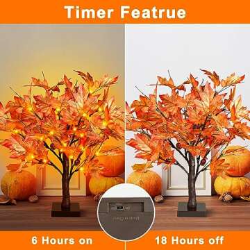 FastDeng 1.5ft Lighted Maple Tree, Artificial Fall Tree Light, Timer 36 LED Light, 72 Leaves, 6 Acor...