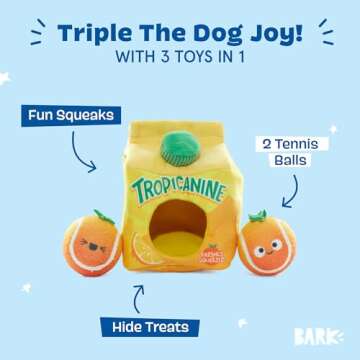 Barkbox 2 in 1 Interactive Plush Dog Toy - Rip and Reveal Toy for Dogs and Puppies - Stimulating Squ...