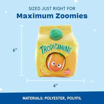 Barkbox 2 in 1 Interactive Plush Dog Toy - Rip and Reveal Toy for Dogs and Puppies - Stimulating Squeaky Pet Toys | Tropicanine OJ (Small)