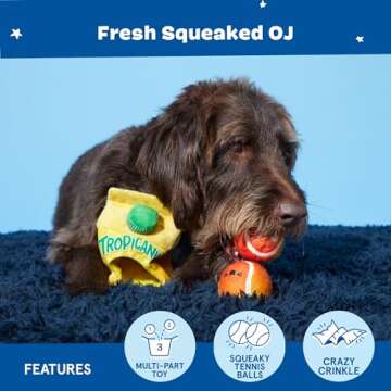 Barkbox 2 in 1 Interactive Plush Dog Toy - Rip and Reveal Toy for Dogs and Puppies - Stimulating Squeaky Pet Toys | Tropicanine OJ (Small)