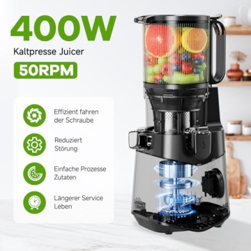 Cold Press Juicer with 5.3" Wide Feed Chute and High Yield