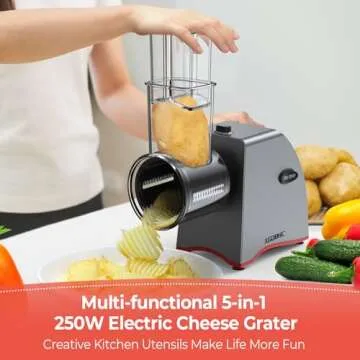Electric Cheese Grater, Salad Maker with 5 Replaceable Stainless Blades, 250W Electric Slicer Shredd...
