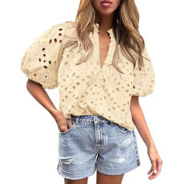 PRETTYGARDEN Women's Summer Dressy Casual Lace Top with Buttons and Embroidery