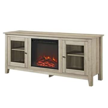 Walker Edison Rustic Wood and Glass Fireplace TV Stand for TV's up to 64" Flat Screen Living Room St...
