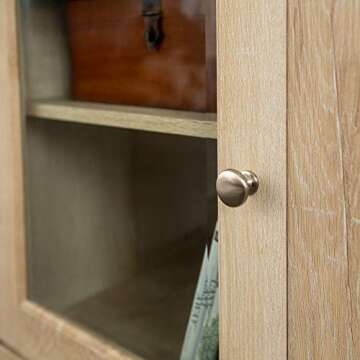 Walker Edison Rustic Wood and Glass Fireplace TV Stand for TV's up to 64" Flat Screen Living Room Storage Cabinet Doors and Shelves Entertainment Center, 58 Inch, White Oak