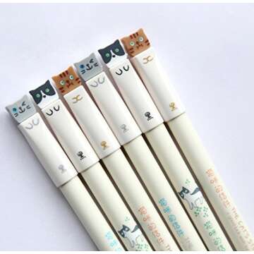 GANSSIA Colorful Cats Design 0.38mm Gel Pens Black Ink Pen Pack of 6 PCS