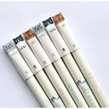 GANSSIA Colorful Cats Design 0.38mm Gel Pens Black Ink Pen Pack of 6 PCS