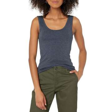 Amazon Essentials Women's Slim-Fit Tank, Pack of 2, Charcoal Heather/Ice Blue Heather, X-Small