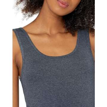 Amazon Essentials Women's Slim-Fit Tank, Pack of 2, Charcoal Heather/Ice Blue Heather, X-Small