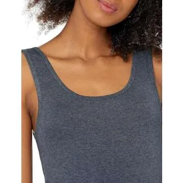 Amazon Essentials Women's Slim-Fit Tank, Pack of 2, Charcoal Heather/Ice Blue Heather, X-Small