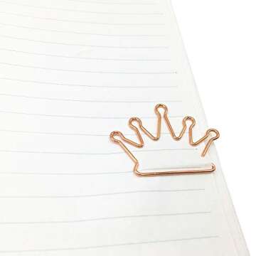 40Pcs Paper Clips, Cute Bookmark Marking Clips, Love Diamond Crown Envelope Shape Assorted Paperclips for Office School Home, Rose Gold