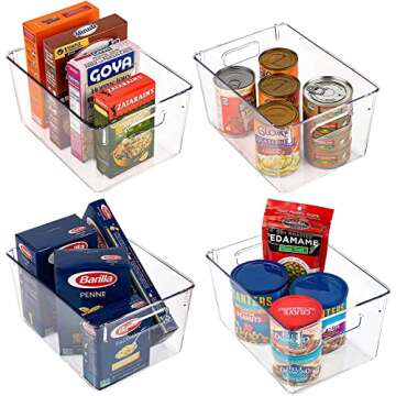 Homeries Pantry Organizer And Storage bins, Clear Cabinet Organizers And Storage for Kitchen, Pantry, Cabinets, Countertops, for Storing Packets, Spices, Sauce, Snacks, Cans, (Pack Of 4)