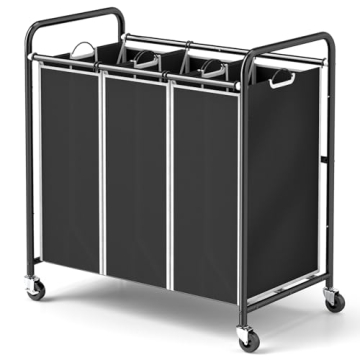 ROMOON 3-Section Laundry Sorter with Wheels - Easy Clothes Organization