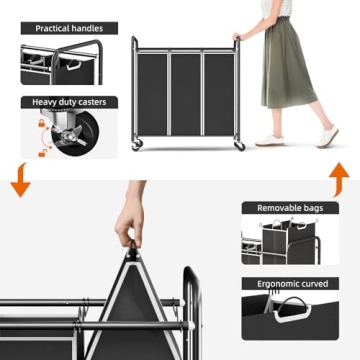 ROMOON Laundry Sorter with Wheels - 3-Section Organizer