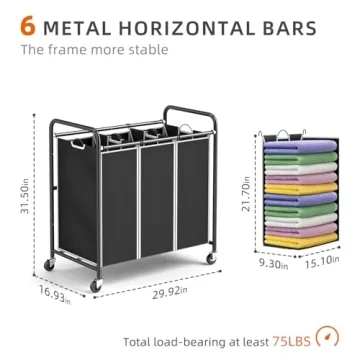 ROMOON Laundry Sorter with Wheels - 3-Section Organizer