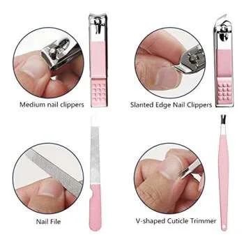 Manicure Set by Aoyuele Nail Clippers Set 18 in 1 Grooming Kit Stainless Steel Professional Pedicure Set,Nail Scissors,Nail File, Nose Hair Scissors,Eyebrow Razor,Ear-Pick,Tweezers (Rose Gold)