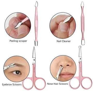 Manicure Set by Aoyuele Nail Clippers Set 18 in 1 Grooming Kit Stainless Steel Professional Pedicure Set,Nail Scissors,Nail File, Nose Hair Scissors,Eyebrow Razor,Ear-Pick,Tweezers (Rose Gold)
