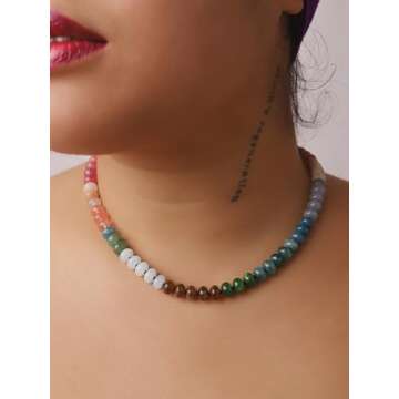 Sacina Boho Trendy Colorful Beaded Crystal Choker, Hippie Necklace, Y2k Summer Beach Necklace, Chris...