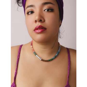 Sacina Boho Trendy Colorful Beaded Crystal Choker, Hippie Necklace, Y2k Summer Beach Necklace, Christmas Jewelry Gift for Women