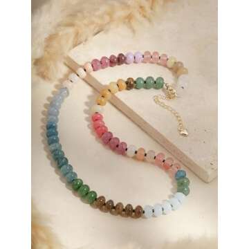 Sacina Boho Trendy Colorful Beaded Crystal Choker, Hippie Necklace, Y2k Summer Beach Necklace, Christmas Jewelry Gift for Women