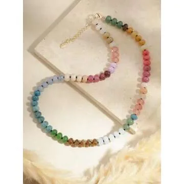 Sacina Boho Trendy Colorful Beaded Crystal Choker, Hippie Necklace, Y2k Summer Beach Necklace, Christmas Jewelry Gift for Women