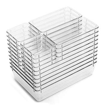 25 Pack Desk Drawer Organizer Set,Vanity and Desk Drawer Storage Bins,Clear Plastic Drawer Organizer Trays for Makeup,Office,Bathroom and Kitchen(clear)