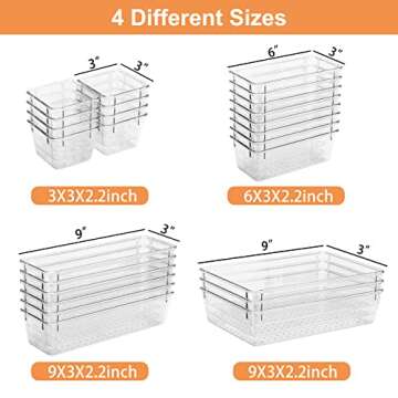 25 Pack Desk Drawer Organizer Set,Vanity and Desk Drawer Storage Bins,Clear Plastic Drawer Organizer Trays for Makeup,Office,Bathroom and Kitchen(clear)