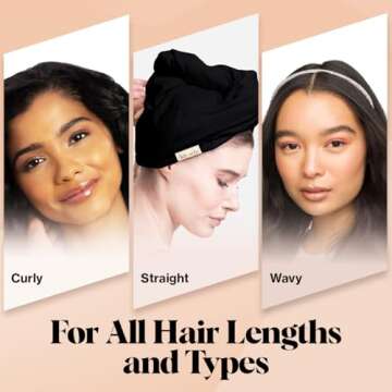 Kitsch Microfiber Hair Towel Wrap for Women - Valentines Gift for Her, Microfiber Towel, Super Absorbent, Quick Dry, Anti-Frizz - for Long and Short Hairs, Turbans for Women, Hair Wrap - Black