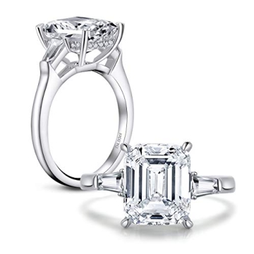 AINUOSHI Engagement Rings for Women 4ct Emerald Cut Cubic Zirconia CZ 925 Sterling Silver Wedding Ri...