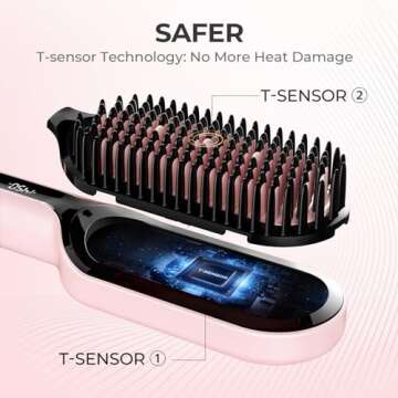 TYMO Ionic Hair Straightener Brush with 16 Temps, 30s Heat-up, Dual Voltage - for Thick, Thin, Curly Hair