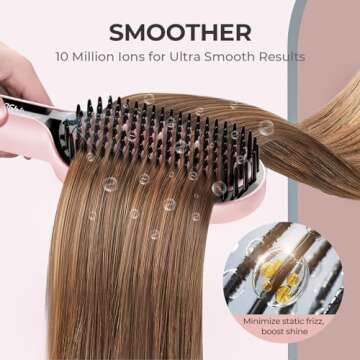 TYMO Ionic Hair Straightener Brush with 16 Temps, 30s Heat-up, Dual Voltage - for Thick, Thin, Curly Hair