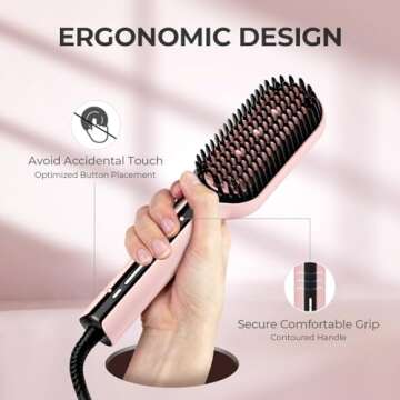 TYMO Ionic Hair Straightener Brush with 16 Temps, 30s Heat-up, Dual Voltage - for Thick, Thin, Curly Hair