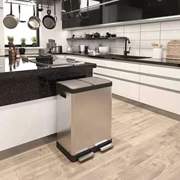 iTouchless 16 Gallon Kitchen Dual Step Trash Can & Recycle Bin, Stainless Steel, includes 2 x 8 Gall...