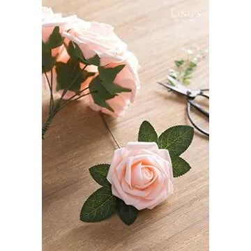 Ling's Moment Artificial Flowers 50Pcs Pink Roses Decor w/Stems,3" Real Touch DIY Foam Floral for We...