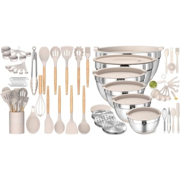 Umite Chef Kitchen Cooking Utensils Set with Mixing Bowls and Airtight Lids and Grater Attachments