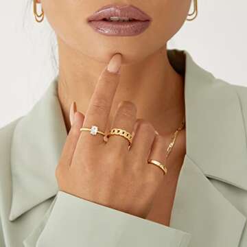 KissYan Gold Ring Set for Women, 14K Gold Plated Stackable Open Knuckle Finger Rings Chunky Twisted ...