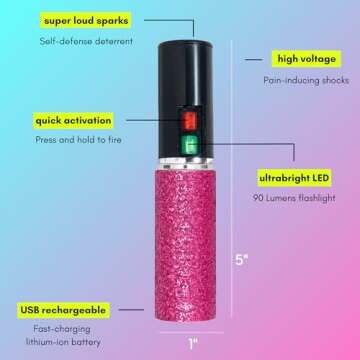 BLINGSTING Pepper Spray, Mini Stun Gun, & Alarm 3-in-1 Safety Kit - Professional Grade, Maximum Strength, High Voltage, Rechargeable Self-Defense for Women, Pink Glitter