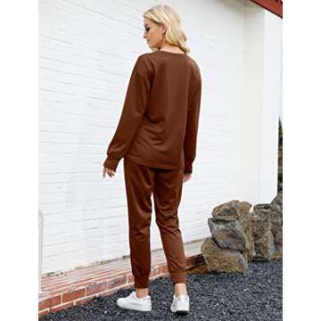 Bofell Womens Fall Fashion 2024 Lounge 2 Piece Outfits Soft Trendy Travel Clothing Joggers Sets Coffee XL