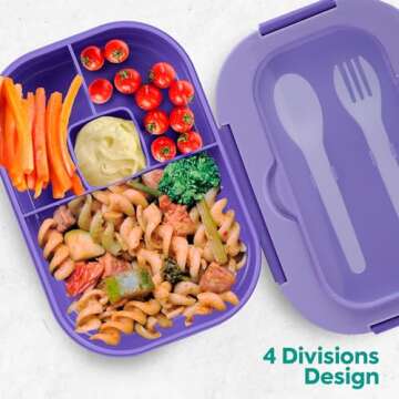 Generic DifaBella Kids Lunch Box with Antispill Lid, Bento Box for Kids with 4 Compartments BPA-Free Plastic, Spoon & Fork Included, Compact and Colorful Meal Container (Purple), 8.66 x 5.9 x 2.7