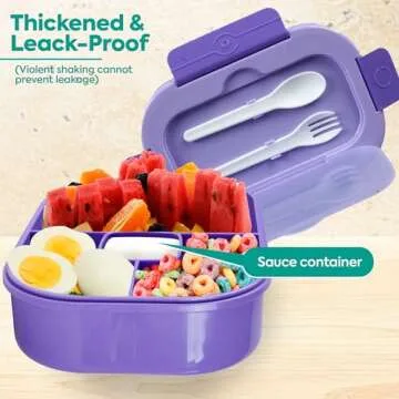 Generic DifaBella Kids Lunch Box with Antispill Lid, Bento Box for Kids with 4 Compartments BPA-Free Plastic, Spoon & Fork Included, Compact and Colorful Meal Container (Purple), 8.66 x 5.9 x 2.7