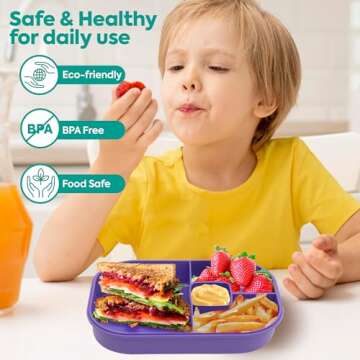 Generic DifaBella Kids Lunch Box with Antispill Lid, Bento Box for Kids with 4 Compartments BPA-Free Plastic, Spoon & Fork Included, Compact and Colorful Meal Container (Purple), 8.66 x 5.9 x 2.7