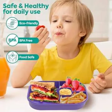 Generic DifaBella Kids Lunch Box with Antispill Lid, Bento Box for Kids with 4 Compartments BPA-Free Plastic, Spoon & Fork Included, Compact and Colorful Meal Container (Purple), 8.66 x 5.9 x 2.7