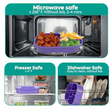 Generic DifaBella Kids Lunch Box with Antispill Lid, Bento Box for Kids with 4 Compartments BPA-Free Plastic, Spoon & Fork Included, Compact and Colorful Meal Container (Purple), 8.66 x 5.9 x 2.7