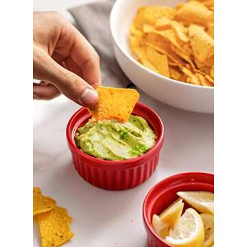 LE TAUCI Ramekins 4 OZ Oven Safe, Creme Brulee Ramekins, Pudding Custard Cups Souffle Ramiken, Dipping Sauce Dishes, Ceramic Ramekin Bowls Set of 6, True Red