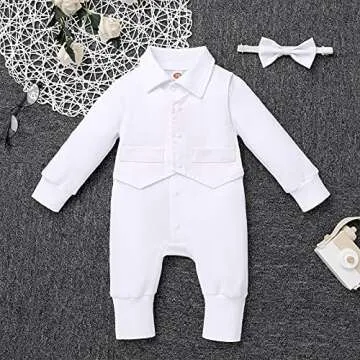 Winter Baptism Outfits for Boys Baby Boy Gentleman Suit Christening Outfit Dedication White Dress Shirt Romper Bowtie Newborn Baptismal Outfit Wedding Tuxedo Formal Suit Easter All White 0-6 Months