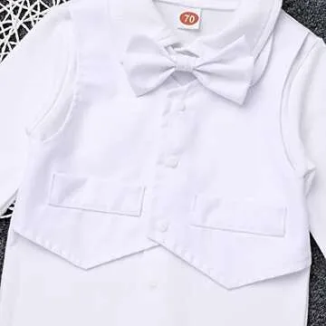 Winter Baptism Outfits for Boys Baby Boy Gentleman Suit Christening Outfit Dedication White Dress Shirt Romper Bowtie Newborn Baptismal Outfit Wedding Tuxedo Formal Suit Easter All White 0-6 Months