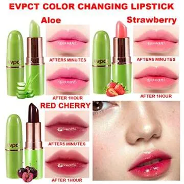 BINGBRUSH Color Changing Lipstick Queen,PH Mood Long Lasting Lip Gloss Korean Lip Balm Tinted Magic Makeup Moisturize Lipstick Set (3Pcs Aloe+Strawberry+Cherry, 3 Count (Pack of 1))