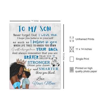 African American Art 11x14 - Black Art - Boy Room Poster - To My Son Gifts from Mom - Blue Baby Boy ...